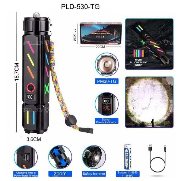 Ліхтар NIGHT VISION FLUORESCENCE 530 WHITE LASER LED PM30-TG, Power Bank, 1x18650, ЗП Type-C, zoom, Box v11619 фото