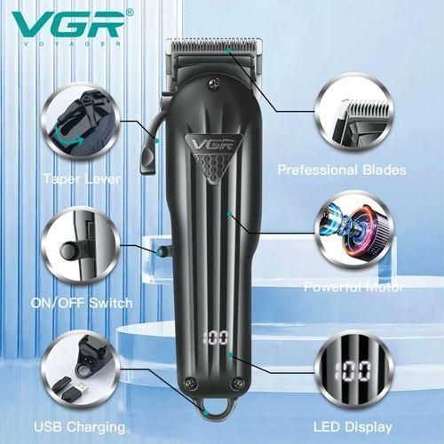 Аккумуляторная машинка для стрижки (clipper) VGR V-282, 6 насадок, LED display v9853 фото