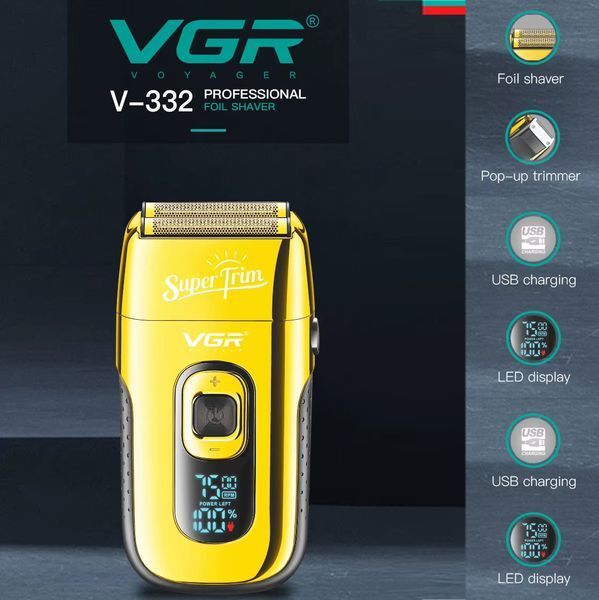 Електробритва VGR V-332 GOLD шейвер, подвійне лезо, триммер, LED Display v9122 фото