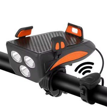 Велоліхтар FY-319B-3LM), ЗУ micro USB, вбудований акумулятор, дзвінок + кріплення під телефон v10726 фото