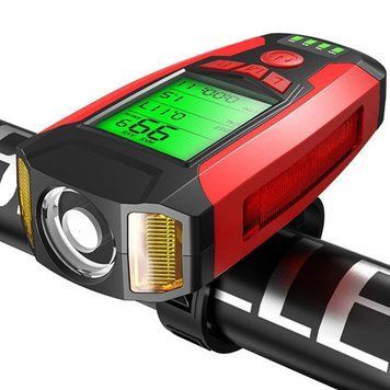 Велофара з комп'ютером, сигналом і сигналізацією AS0808-XPG+2LED(yellow)+2COB(red), виносна кнопка, Waterproof, аккум., ЗУ v8391 фото
