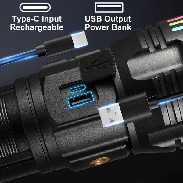 Фонарь NIGHT VISION FLUORESCENCE AK178-1-WHITE LASER LED PM60-TG+COB, 4x18650, power bank, ЗУ Type-C, zoom, 5 v10792 фото