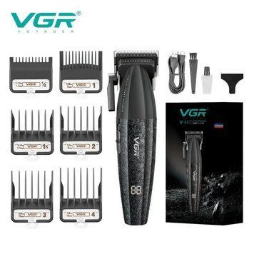 Акумуляторна машника для стриження (clipper) VGR V-640C BLACK, 6 насадок, LED display, 9000RPM v11745 фото