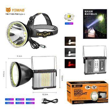 Ліхтар налобний YEMAO YM-T100 XHP50+SMD(White+Red), Li-Ion акумулятор, ЗУ Type-C, Internal battery v12039 фото