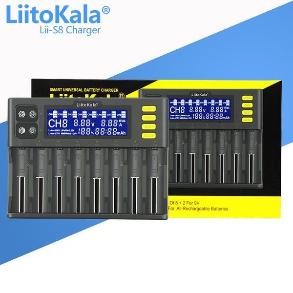 Зарядний пристрій LiitoKala Lii-S8, 8х-AA, AAA, 18650, 26650, 21700 Li-ion, LiFePo4, Ni-Mh ОРИГІНАЛ v9336 фото