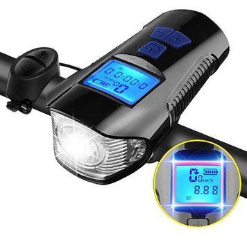 Велофара з комп'ютером та сигналом XA-585-T6+2LED, виносна кнопка, Waterproof, акумулятор, ЗУ microUSB v7648 фото