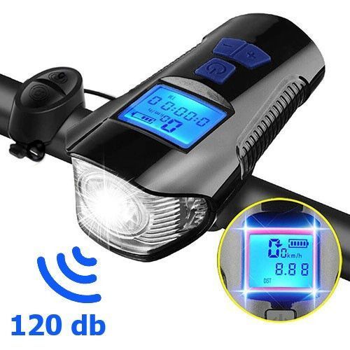 Велофара с компьютером и сигналом XA-585-T6+2LED, выносная кнопка, Waterproof, аккум., ЗУ microUSB v7648 фото