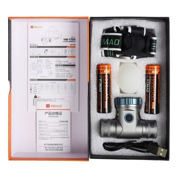 Налобний ліхтар YEMAO YM-T755X, 3000LM, акумулятор 2x21700 (4200 mAh), із червоним світлом v11253 фото