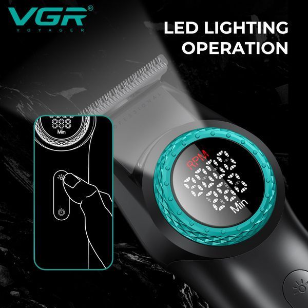 Тример VGR V-977 BLACK, регулювання потужності 6000 - 8000 RPM, 2500 mAh, 4 насадки, LED display v9105 фото