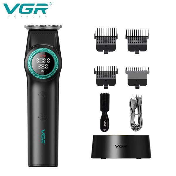 Тример VGR V-977 BLACK, регулювання потужності 6000 - 8000 RPM, 2500 mAh, 4 насадки, LED display v9105 фото