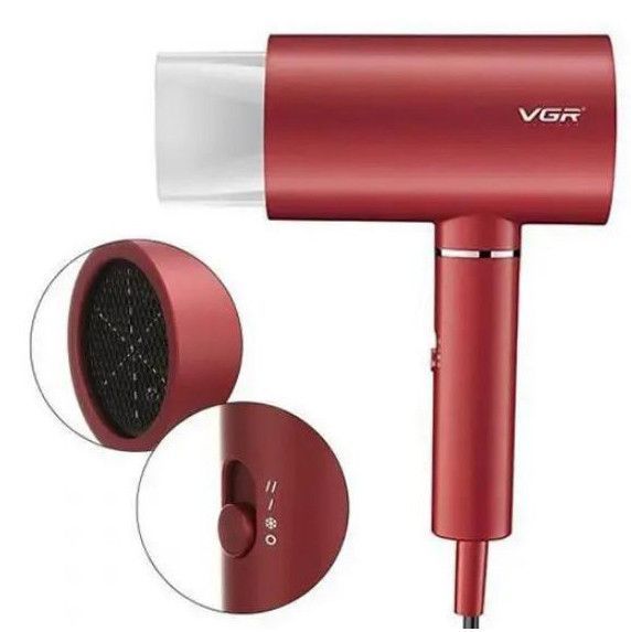 Фен професійний VGR V-431 RED, 2 рівні обдування, 2 рівні температури, насадка-концентратор v9136 фото