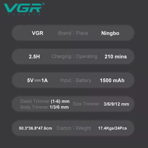 Набор для стрижки VGR 13 в 1 V-173 BLUE, 13 насадок, LED display v11155 фото
