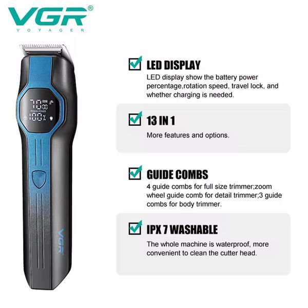 Набор для стрижки VGR 13 в 1 V-173 BLUE, 13 насадок, LED display v11155 фото